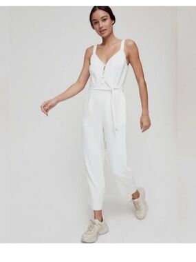 Aritzia Little moon Petunia Jumpsuit White Tie-Waist